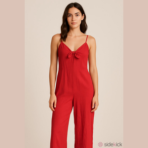Laura bianchi linen red front tie wide leg jumpsuit size Small